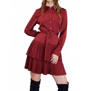 NEW NYLAND saffira shirt dress with pleated tie in burnt umber